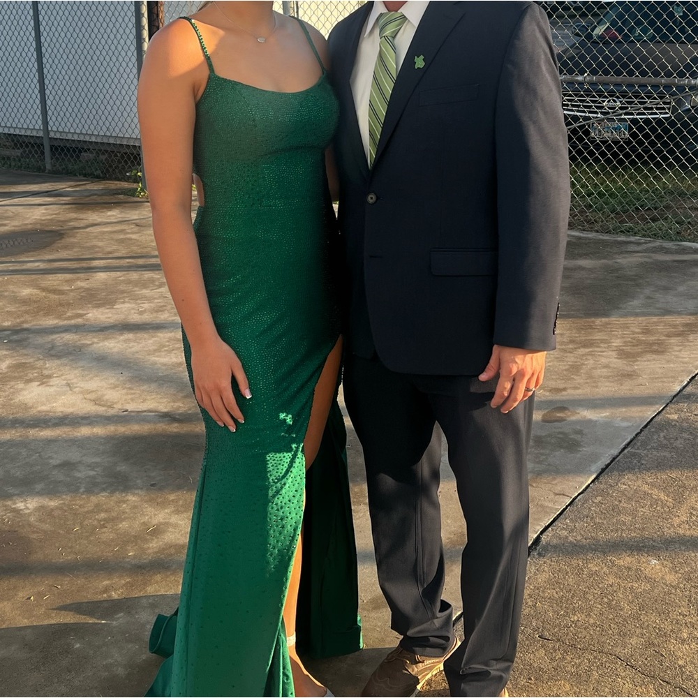 Sherri Hill Emerald Green Beaded Mermaid Prom Dress - Picture 4 of 6